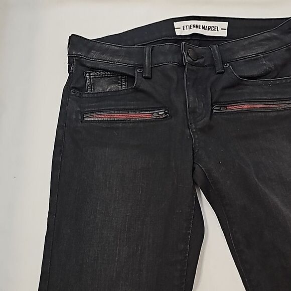 Etienne Marcel jeans black size 26 red zipper detail EUC - Picture 4 of 10